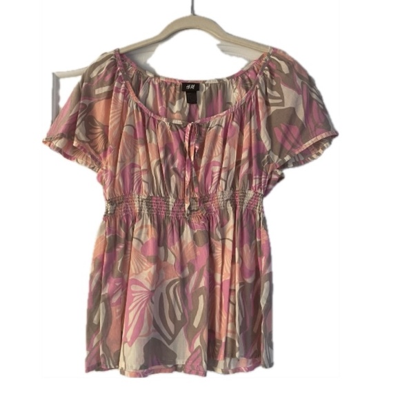 H&M Peasant Grey, Pink, Cream and Peach Blouse, Size 8 - Picture 1 of 3